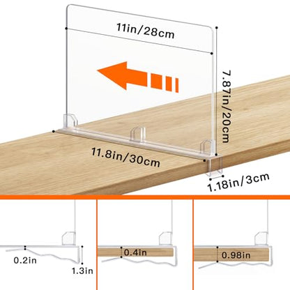 Fixwal 12 PCS Clear Acrylic Closet Shelf Dividers | Detachable shelf organizers for wardrobe organization, wooden shelves, clothes and purse storage