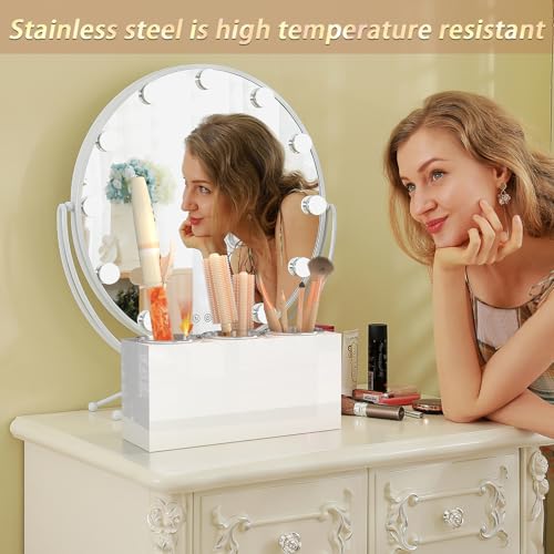 White Acrylic Hair Tool Organizer Wall Mount for Bathroom | Wall mount screw installation, Multi compartment storage, Moisture resistant acrylic material, Easy clean