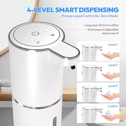 2 Pack Automatic Foaming Soap Dispenser,Touchless Foam Soap Dispenser,12.8oz Rechargeable Wall Mounted Smart for Bathroom and Kitchen Dish Soap,Easy for Toddlers(White)