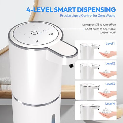 2 Pack Automatic Foaming Soap Dispenser,Touchless Foam Soap Dispenser,12.8oz Rechargeable Wall Mounted Smart for Bathroom and Kitchen Dish Soap,Easy for Toddlers(White)