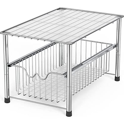Deco Brothers Stackable Under Sink Organizer with Sliding Basket, Chrome