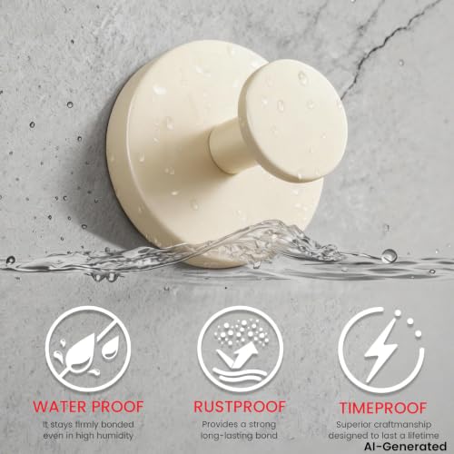 Suction Cup Hooks for Shower & Bathroom Towel Holder 4-Pack (Beige) | Removable Towel Hooks for Bathroom Window Glass Door Wall, or Mirror Bath Robe Looafh Wreath Hook for Hanging