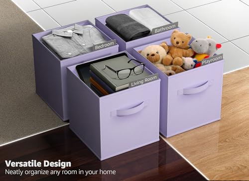 Sorbus Storage Cubes - 11 Inch Foldable Fabric Baskets for Organizing Pantry, Closet, Shelf, Toy Box, Cubby - 6 Collapsible Cloth Cube Storage Bins for Home, Nursery, Playroom, Bedroom (Pastel Purple)