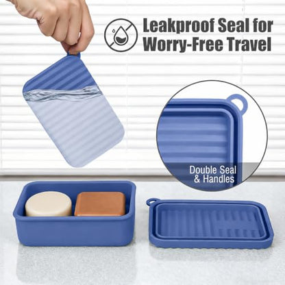 Extra Large Silicone Travel Soap Case, Leak Proof Bar Soap Holder & Container for Extended Trips, Camping & Gym,Truck Drivers, Fits 10oz Duke Cannon, Shampoo & Conditioner Bars (Deep Blue)