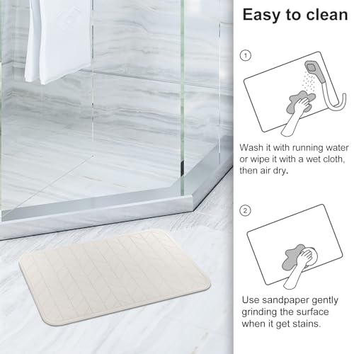 JUERLEN 2 Pack Diatomaceous Earth Shower Mat, Stone Bath Mat, Nonslip Super Absorbent Fast-Drying Hard Bath Mat for Bathroom Shower Floor, 24 x 16 inch, Grey and White Arrow Design