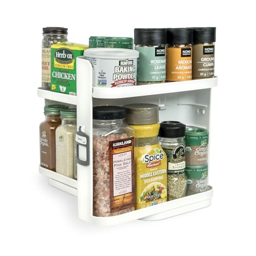 Spice Rack Organizer for Cabinet - Slide & Rotate Seasoning Organizer - 4 Snap-In Adjustable Shelves for 5 Tier of Storage - Magnetic Modular Design - 8.9”H x 6.1”W x 10.8”D