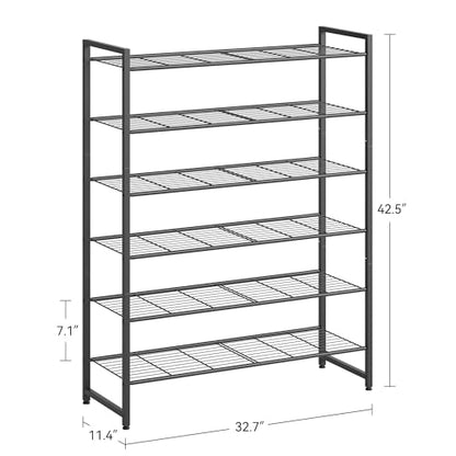 Nunsino Shoe Rack, Metal Shoe Organizer, 6 Tier Garage Shoe Rack Max Holds 30 Pairs,Shoe Storage Shelf for Closet,Entryway, Black
