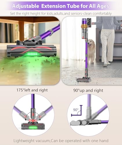 Cordless Vacuum Cleaner,650W 55KPA 70Mins Wireless Stick Vacuum Cleaners | Rechargeable Vacuum with Green Light,Powerful Anti-Tangle Vacuum for Home Carpet Hardwood Floors,Purple