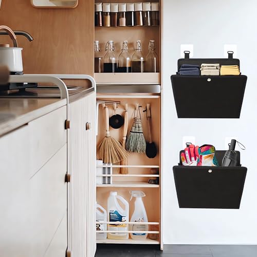 PUGPIU Wall Mounted Camper RV Shoe Rack Hanging Organizer Storage Foldable | Self-Adhesive Rv Shoe Holder - Space Saving for Camper Essential Home Travel with Deep Pocket Fit 1 Pair Shoes Black, 4 Pack