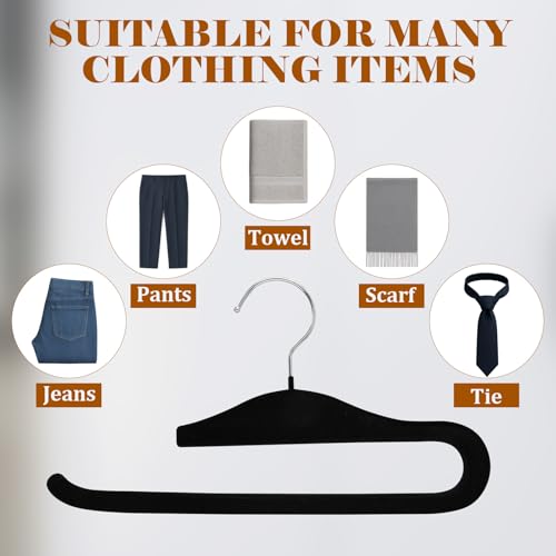 Velvet Pants Hangers,10 Pack Non Slip Space Saving Clothes Hanger, Heavy Duty Pants Hangers for Closet for Pants Jeans Skirts Tank Top Towel(Black)