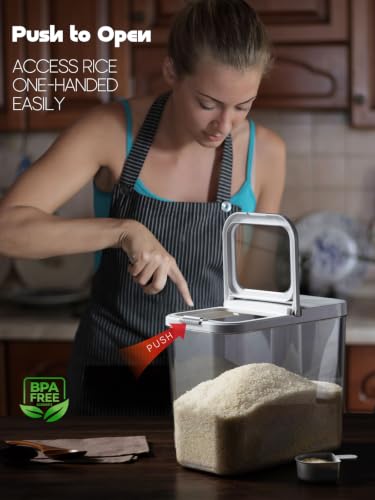 20-25 lbs Rice Dispenser with measuring spoon - Rice Container | 11.4Qt/12L Large Airtight Food Storage Rice Container for Cereal, Flour - BPA-Free PET, Slim Space-Saving