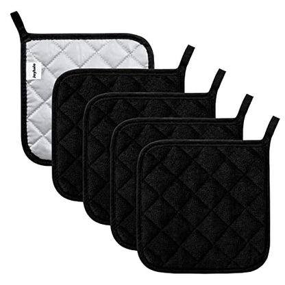 5 Pack Pot Holders for Kitchen Clearance (Black)