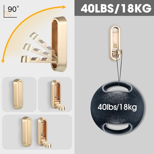 Foldable Wall Hook, Gold, 4 Pack, Screw Mounted, Heavy Duty Coat Hooks | 90° Foldable Design, Wall Mounted, Zinc Alloy, Flip-Down Design, Includes Screws And Anchors, For Bedroom, Entryway, Closet