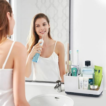 Toothbrush Holders for Bathroom Counter Organizer and Storage (White) | Easy To Clean, Drainage, Non-Slip, Detachable, Kids Electric Toothbrush and Toothpaste Holder for Bathroom
