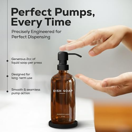 Amber Glass Dish Soap Dispenser for Kitchen Sink (Amber)