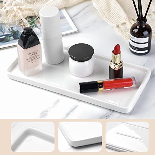 Gurygo 10" Ceramic Vanity Tray for Bathroom Counter - Large Rectangle Kitchen Soap Tray - Ceramic Trays for Kitchen Counter, White