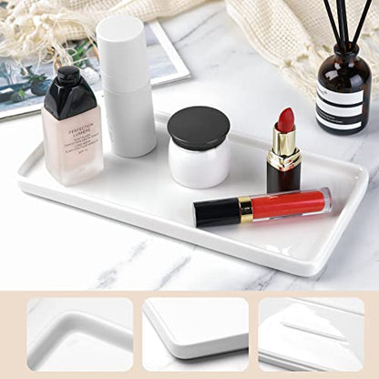 Gurygo 10" Ceramic Vanity Tray for Bathroom Counter - Large Rectangle Kitchen Soap Tray - Ceramic Trays for Kitchen Counter, White