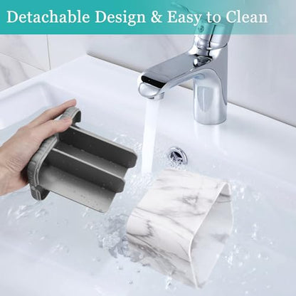 Toothbrush Holder for Bathrooms, Toothbrush Organizer (Grey Marble Grain) | Easy To Clean, Drainage, Removable, Non-Slip, 4 Slots Tooth Brush Holder for Bathroom Countertop Organizer