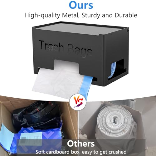STWWO Large Trash Bag Holder Dispenser | Metal Garbage Bag Dispenser Roll Holder, Kitchen Trash Storage Organizer for Under Sink, Wall Mounted or Freestanding, Black