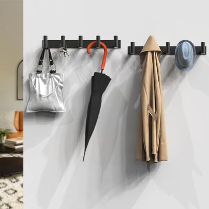 VAEHOLD Black Hat and Coat Wall Mount Rack 5 Hooks for Robes, Bags, Keys, and Towels Bathroom Towel Hanger Organizer (1 Pack)