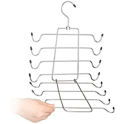 2 Pack Foldable Tank Top Hangers, Closet Organizer for Bras, Cami, Dresses | 360° rotating, chrome & black vinyl, maintains shape, fits belts, ties, swimwear & pajamas