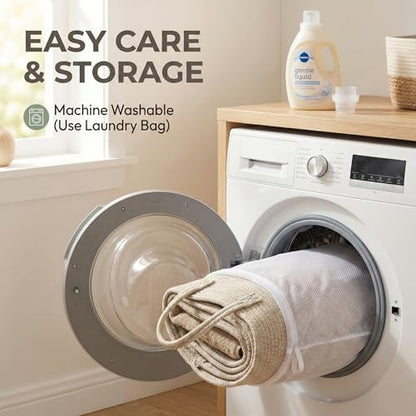 65L Extra Large Machine Washable Cotton Rope Blanket Basket | Collapsible Laundry Hamper, Reinforced Handles, For Blankets, Pillows, Toys and Clothes, Living Room and Bedroom, Oatmeal