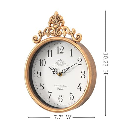 Small French Decorative Wall Clock, Gold Antique | Vintage Boho Style, Silent Battery Operated Wall Clocks for Farmhouse,Kitchen,Bathroom,Bedroom (10.23" H x 7.7" W)