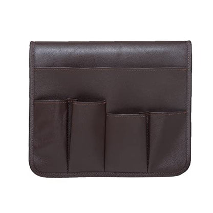 PU Leather Sofa Armrest Organizer, Armchair Magazine Holders, Waterproof Remote Holder for Recliner Couch with 1 Large Pocket, 4 Small Pockets for Magazine, Remote, Phone, Ipad, Books (brown)