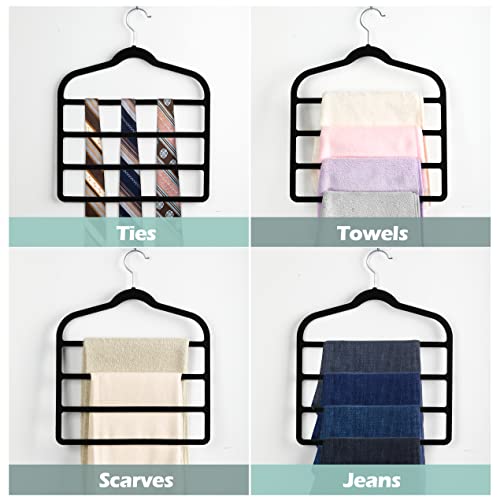 Velvet Pant Clothes Hanger Space Saving Non Slip Hanger Jean Slack Hangers | Multiple Velvet Hanger Closet Organizer Storage and Organization for Jeans,Scarf,Tie(Black,3)