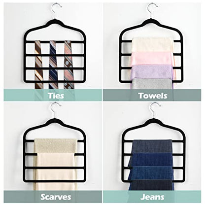 Velvet Pant Clothes Hanger Space Saving Non Slip Hanger Jean Slack Hangers | Multiple Velvet Hanger Closet Organizer Storage and Organization for Jeans,Scarf,Tie(Black,3)