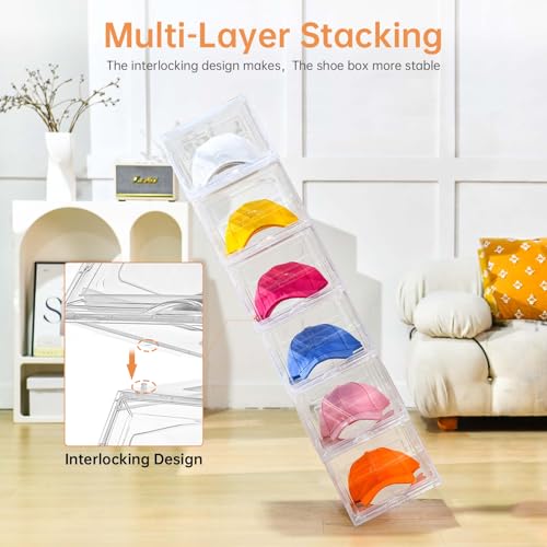 Stackable Clear Hat Organizer for Baseball Caps with Sliding Drawer | 2 Pack, Each Holds 12 Caps, Hat Storage Box for Closet, Transparent Hat Holder Display Case, Space-saving, Plastic