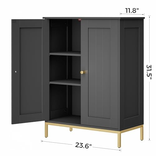 Bathroom Storage Cabinet, Freestanding Floor Cabinet, Black | Bathroom Organizers and Storage, Adjustable Shelves, Small Cabinet for Bathroom Living Room Laundry Room