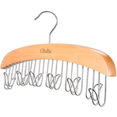Belt Hanger Organizer for Closet: Ohuhu 12 Hooks Max 36 Belts Tie Rack Wooden Belt Holder for Storage 360 Degree Rotating Space Saver Organizer for Men Women Belt Tie Scarf Accessories-Burlywood