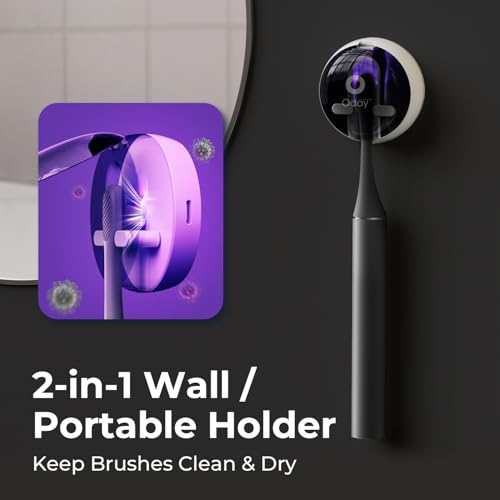 Oday Rechargeable Electric Toothbrush for Adults with UV Sanitizer Holder | 4 Plastic Free Brush Heads, Smartimer, IPX7 Waterproof, 1 Month+ Battery, Sleek Aluminum Body Black, Mess-Free Bathroom