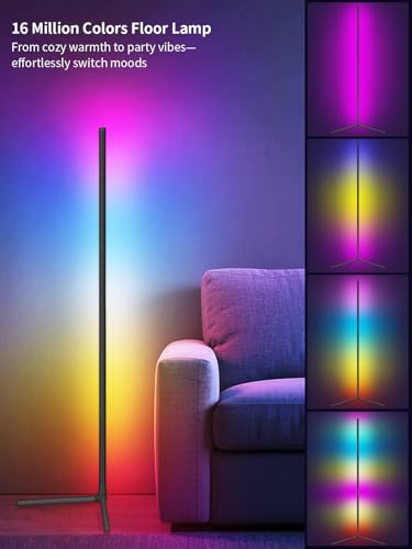 Tyute LED Corner Floor Lamp, 68+ Scenes, 16 Million Colors Corner Light with App & Remote Control, Smart RGB Ambient Lighting with Music Sync, Mood Lighting for Bedroom, Living Room, Gaming Room