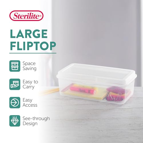 Sterilite 6-Pack Rectangular Large FlipTop, Clear Plastic Storage Box with Hinged Lid - Stackable Multipurpose Organizer for Art and Craft Supplies, Accessories, Photos & CDs, Home or Office Use