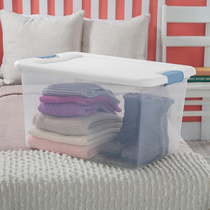 Latching Box with Lids for Home and Office, 64 Qua... (4 Count | Clear | Plastic)