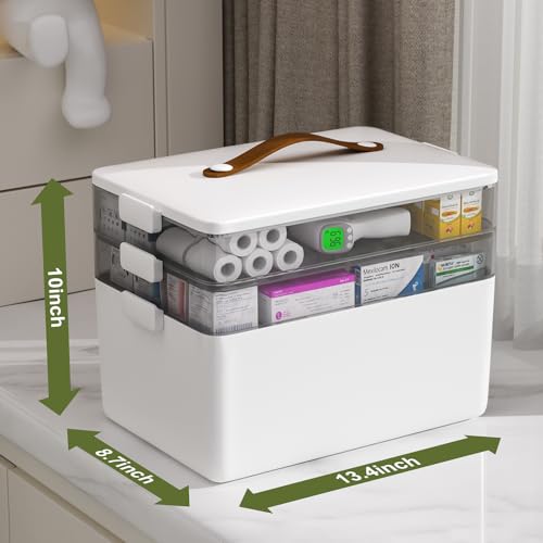 JOYBOS 3-Tier Medicine Storage Box Cabinet, Empty First Aid Kit Portable Medical Supply Organizer with Leather Handle for Home 3-Tier Medicine Storage Box