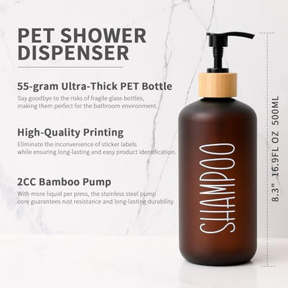 Amber Shower Dispenser Set | Contains 3 PET Plastic Bottles, Shampoo and Conditioner Dispenser for Shower, Perfect for Modern Bathroom Decor