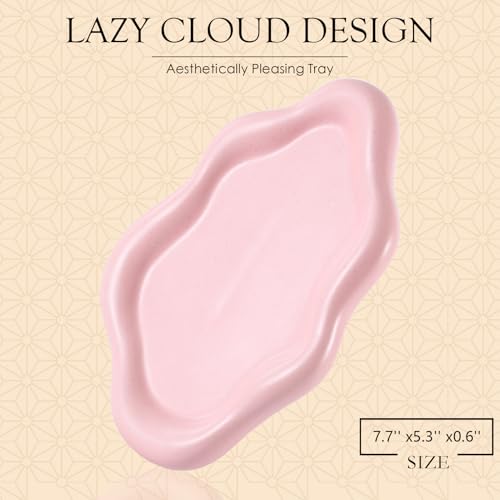 Ceramic Cloud Jewelry Tray Trinket Dish Key Bowl Nightstand Decor | Decorative Small Desk Tray Jewelry Plate Key Holder Bowl Cute Bedroom Room Decor Aesthetic, Gift for Women, Pink Medium