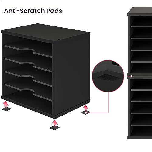 Ballucci 5-Tier File Organizer for Desk, Wooden Mail Sorter, Office Desk Organization, Paper Storage Organizers, Folder holder for desk, Letter Trays & Stacking Supports, Adjustable Shelves, Black