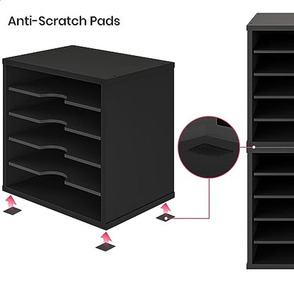 Ballucci 5-Tier File Organizer for Desk, Wooden Mail Sorter, Office Desk Organization, Paper Storage Organizers, Folder holder for desk, Letter Trays & Stacking Supports, Adjustable Shelves, Black