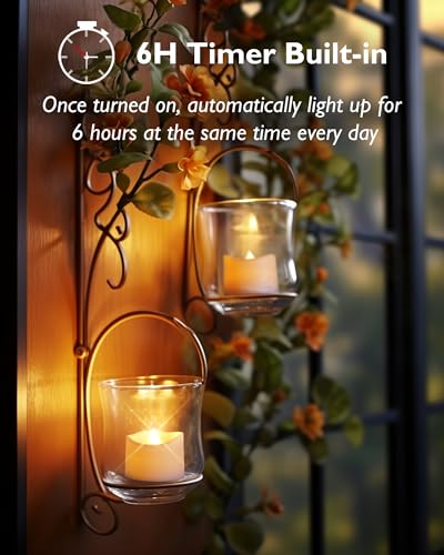 Homemory 12-Pack Battery Tea Lights with Timer Built in, Auto-On 6H Daily | Flickering Flameless LED Tealight Votive Candles for Candle Holders, Pumpkins, Lanterns and Fall Decor, No Remote
