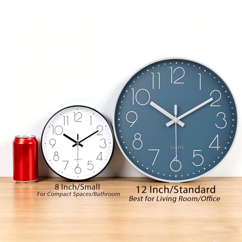 12 Inch Silent Non-Ticking Battery Operated Quality Quartz Round Wall Clock Modern Decor Clock for Home Office Bedroom Bathroom(Cerulean/Blue Color)