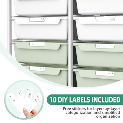 10 Drawer Rolling Storage Cart with Wood Top for Classroom Crafts Green | Easy Setup, Large Capacity, Sturdy Build, Lockable Mobility, For office, classroom and home supplies