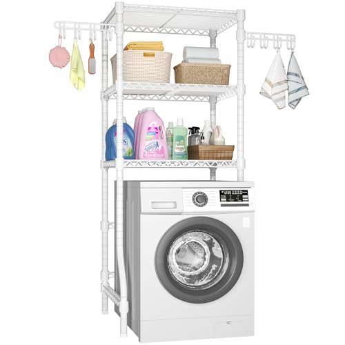 U8 Mini Laundry Room Storage Organizer, Over The Washer and Dryer Storage Shelves for Laundry Organization, 29.5”W x 17.3”D x 76.2”H, Suit Washing Machine Width Within 27.1”, Hold 304 lb, White