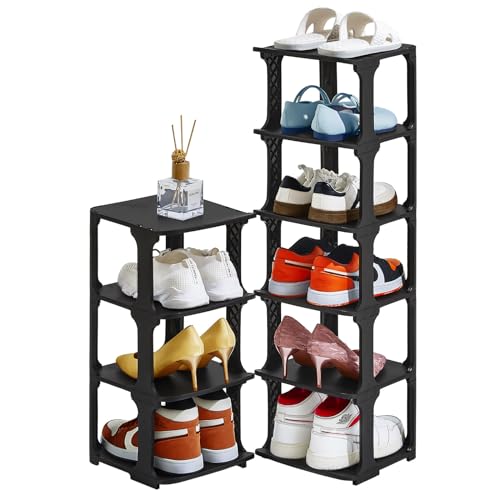 5 Tiers Vertical Shoe Rack, Narrow Free Standing Shoe Storage Organizer for Entryway and Small Closet, Stackable Shoe Holder Shelf Stability DIY, Black