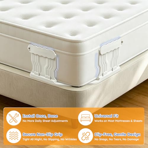 Bed Sheet Holders for Corners, 4 Pack Heavy Duty Sheet Locks | Keep Fitted Sheets in Place Firmly, Easy Snap-On Installation, Foldable Mattress Fasteners for Twin to Cal King