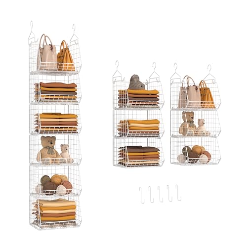 6 Tier Closet Hanging Organizer, Clothes Hanging S... (White | Metal)