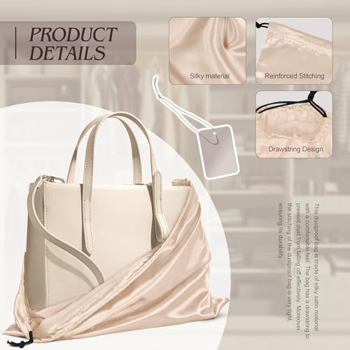 Manyshofu Beige Satin Dust Bags, 7 Pack Drawstring Storage 23.6x19.6 | Protects Handbags From Dust And Moisture, Soft Breathable Fabric, Washable Drawstring Closure, Folds For Travel, 7 Pack